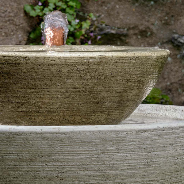 Ojai Fountain, Tall on concrete in the backyard upclose