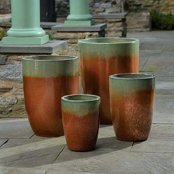 Ojai Planter - Falling Green Sierra - S/4 on concrete in the backyard