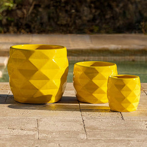 Origami Planter - Limon - S/3 on concrete near a pool