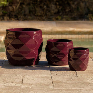 Origami Planter - Plum - S/3 on concrete in the pool
