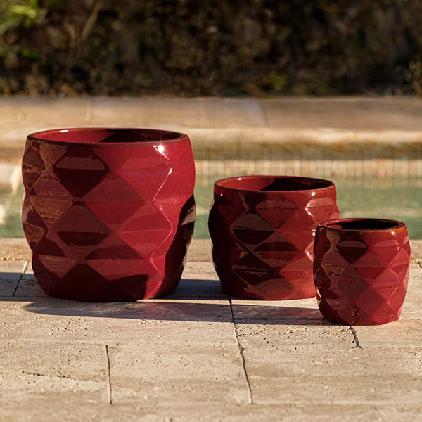 Origami Planter - Tropic Red - S/3 on concrete near pool