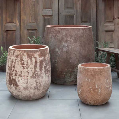 Otranto Planter - Vicolo Mattone - S/3 on concrete in the backyard