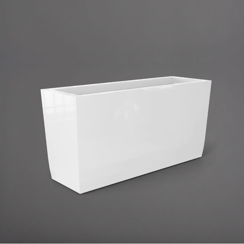 Panama Tapered Rectangle Planter in gloss bright white against gray background.