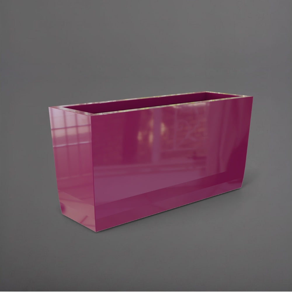 Panama Tapered Rectangle Planter in gloss eggplant against gray background.