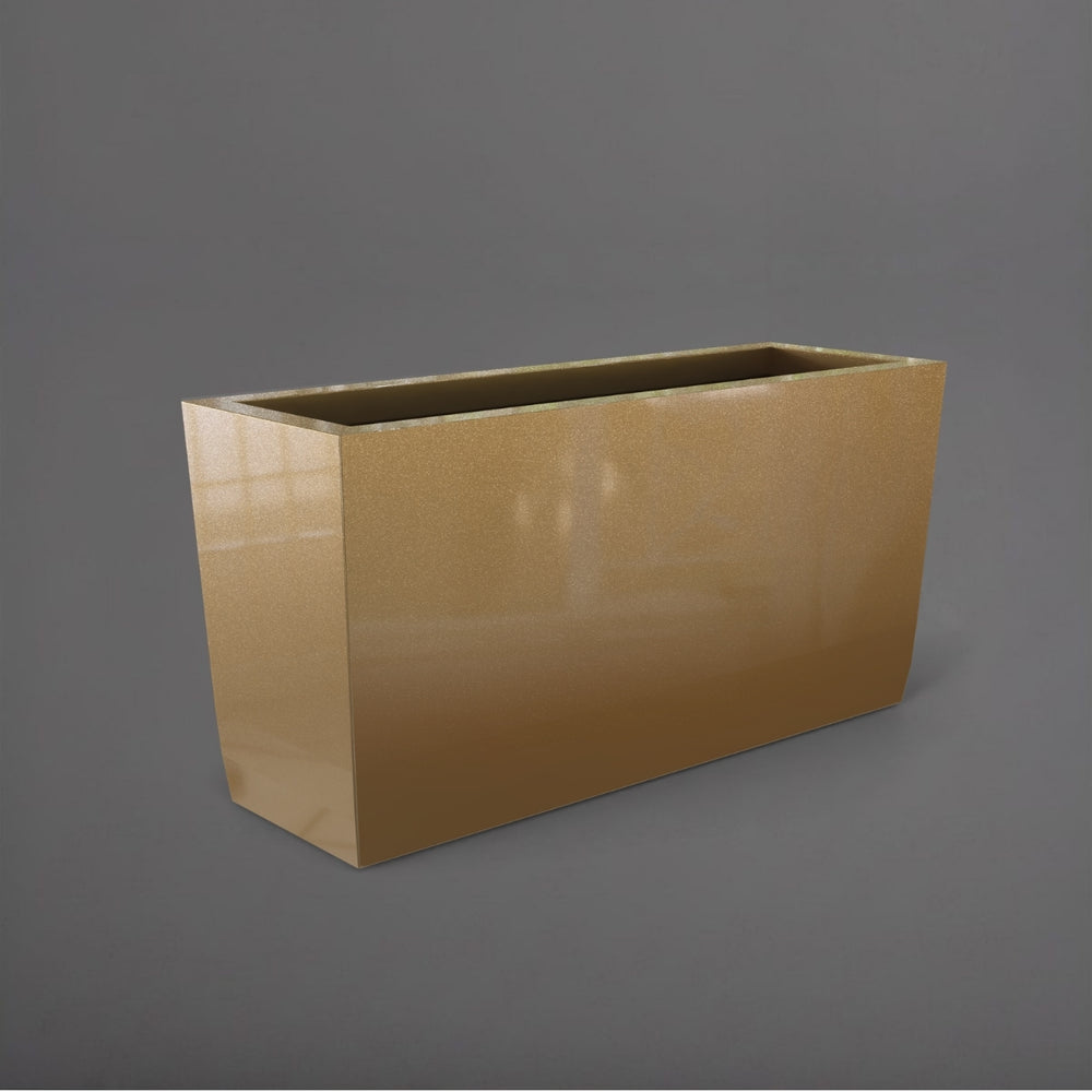 Panama Tapered Rectangle Planter in gloss metallic gold against gray background.