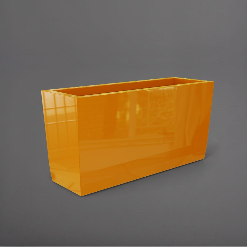 Panama Tapered Rectangle Planter in gloss tangerine against gray background.