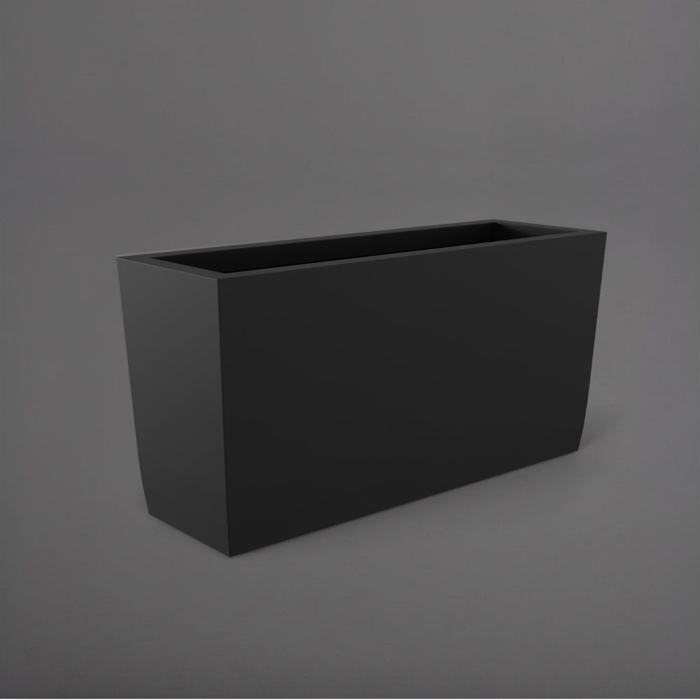 Panama Tapered Rectangle Planter in matte black against gray background.