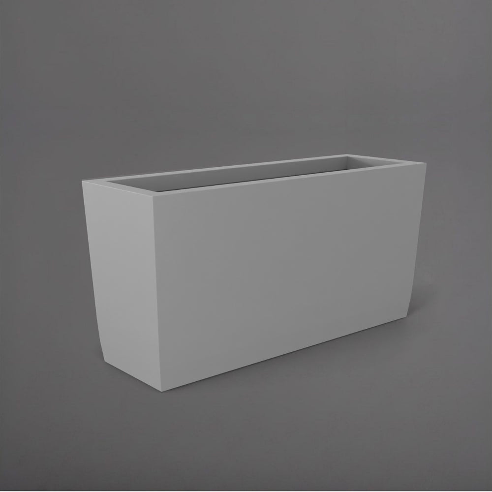 Panama Tapered Rectangle Planter in matte cement grey against gray background.