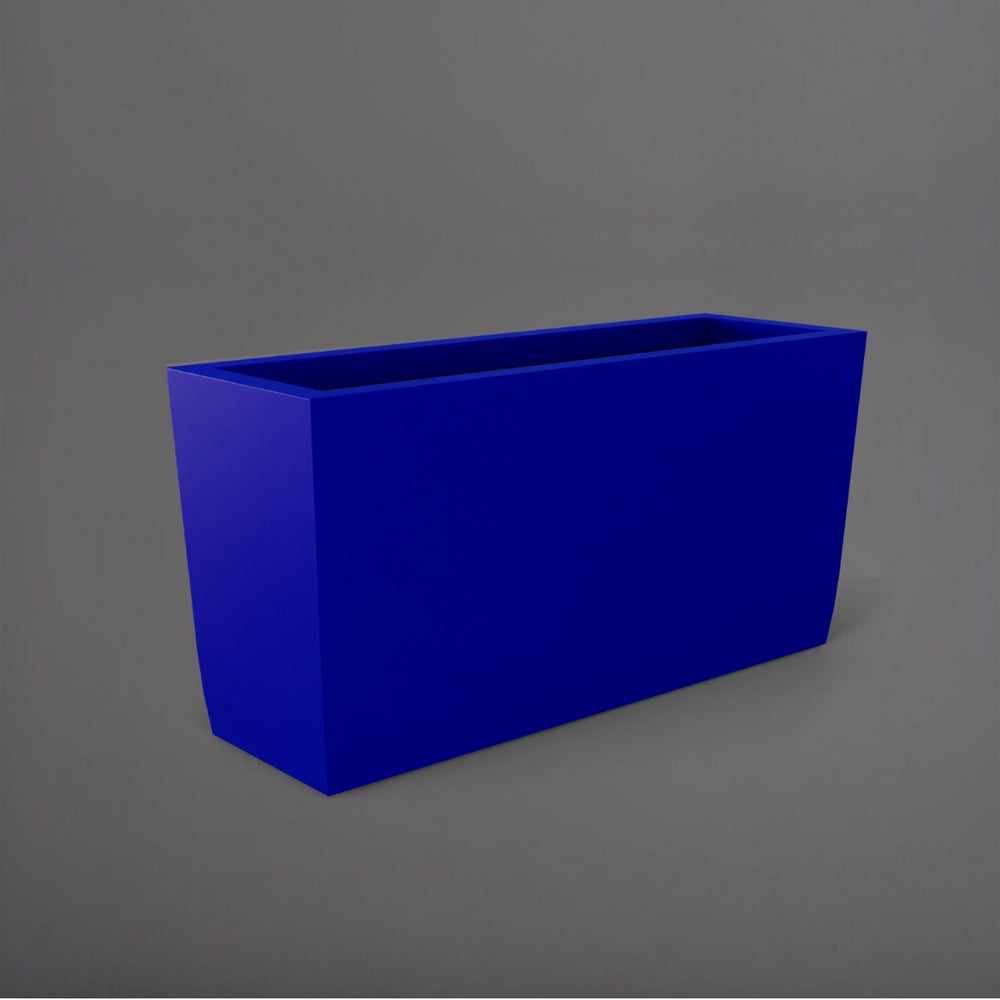 Panama Tapered Rectangle Planter in matte cobalt blue against gray background.