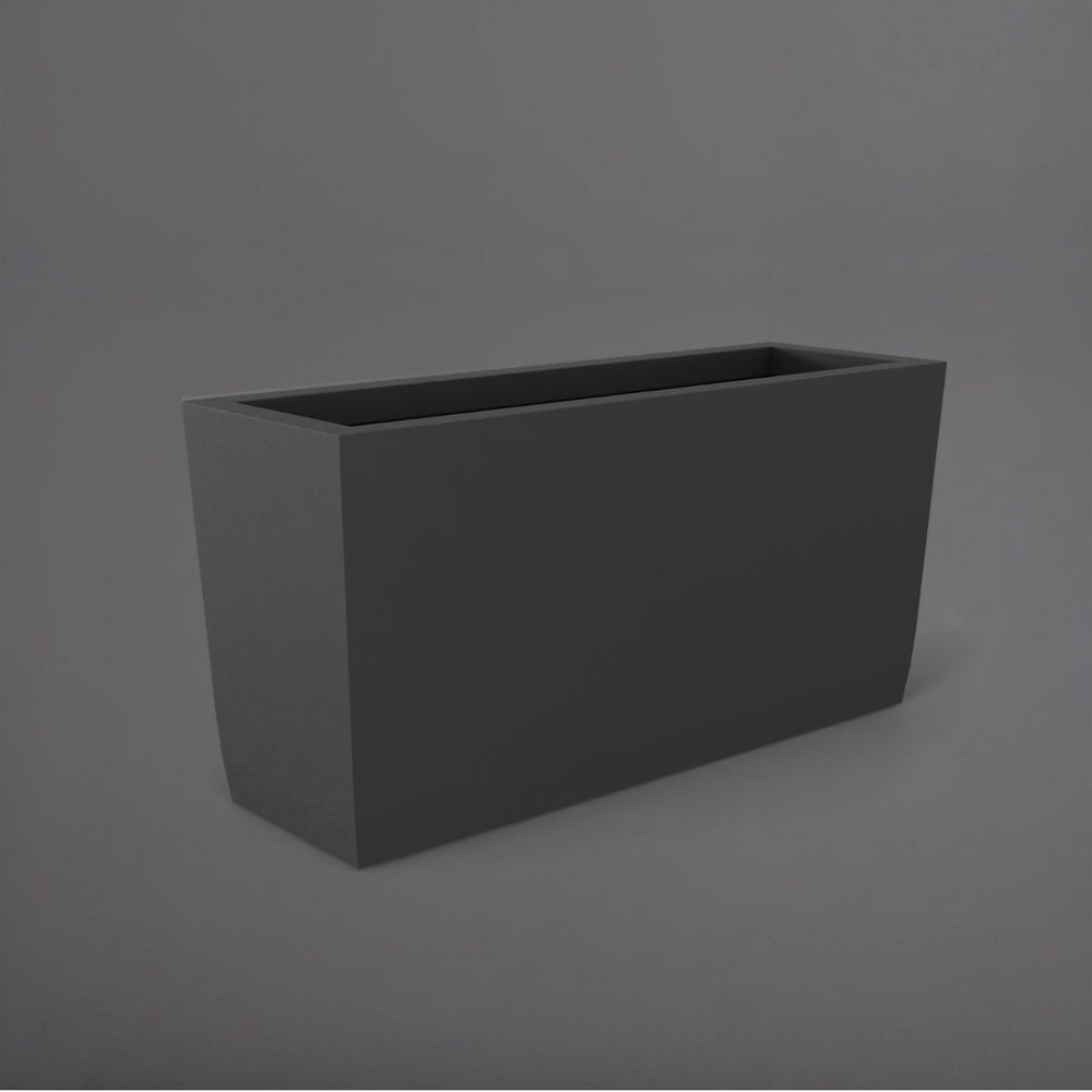 Panama Tapered Rectangle Planter in matte gunmetal against gray background.