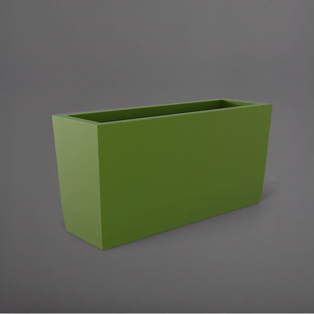 Panama Tapered Rectangle Planter in satin green against gray background.