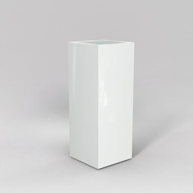 Perth Tall Corner Fiberglass Planter in gloss bright white against gray background.