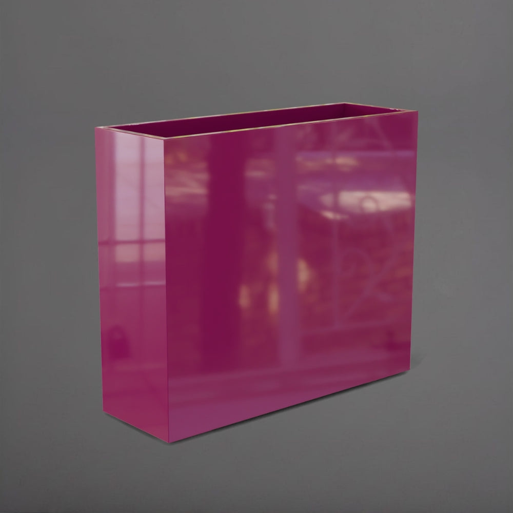 Perth Tall Rectangle Fiberglass Planter in gloss eggplant against gray background.