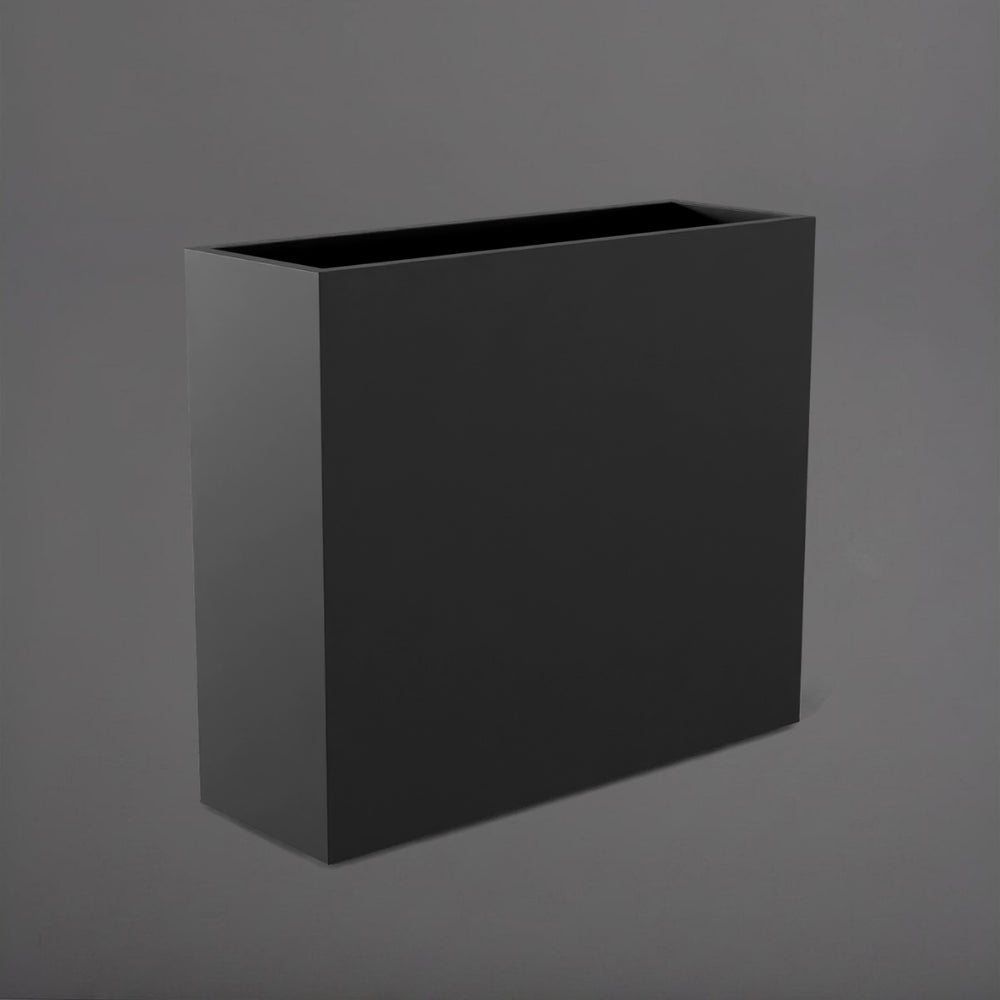 Perth Tall Rectangle Fiberglass Planter in matte charcoal against gray background.