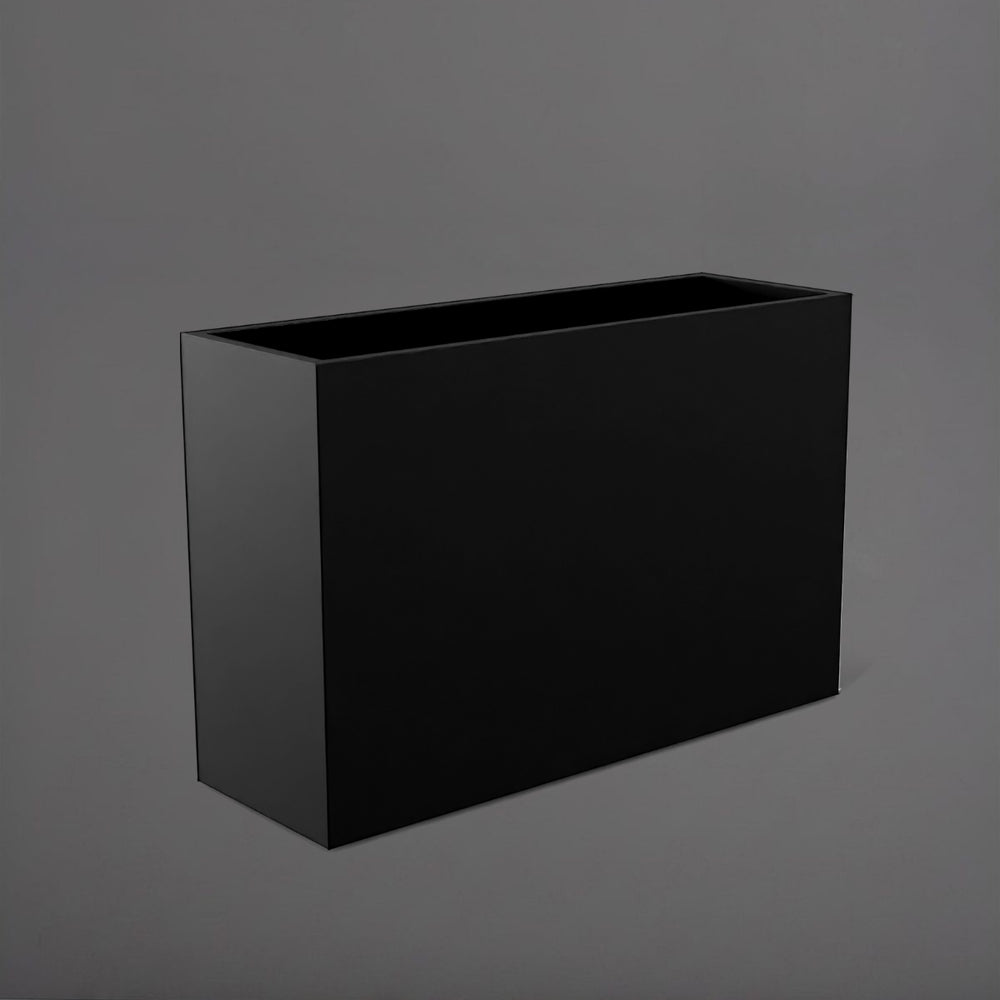 Potsdam Rectangle Fiberglass Planter in matte charcoal against gray background.