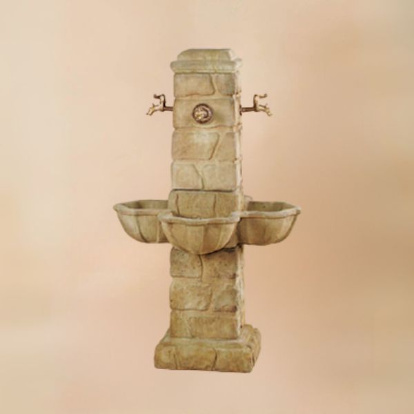 Quattro Rustichella Fountain for 4 Spouts against brown background.