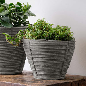 Reed Planter in grey filled with plants