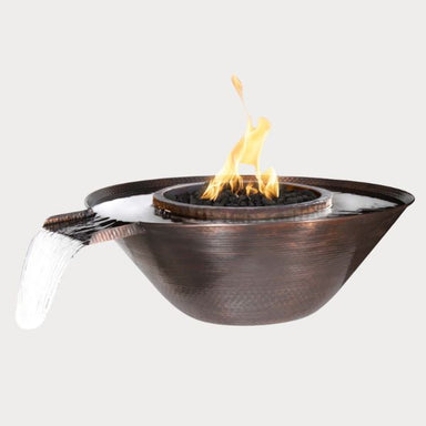 Remi Hammered Copper Fire Bowl against gray background