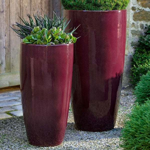 Rioja Planter - Plum - S/2 on gravel in the backyard