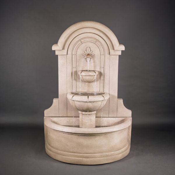 Riviera Wall Fountain against gray background.