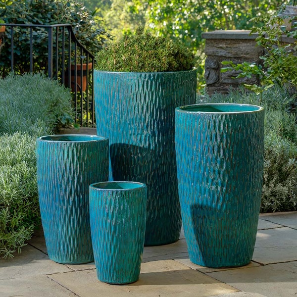 teal outdoor plant pots Campania International Rivulet Planter Blue Jade