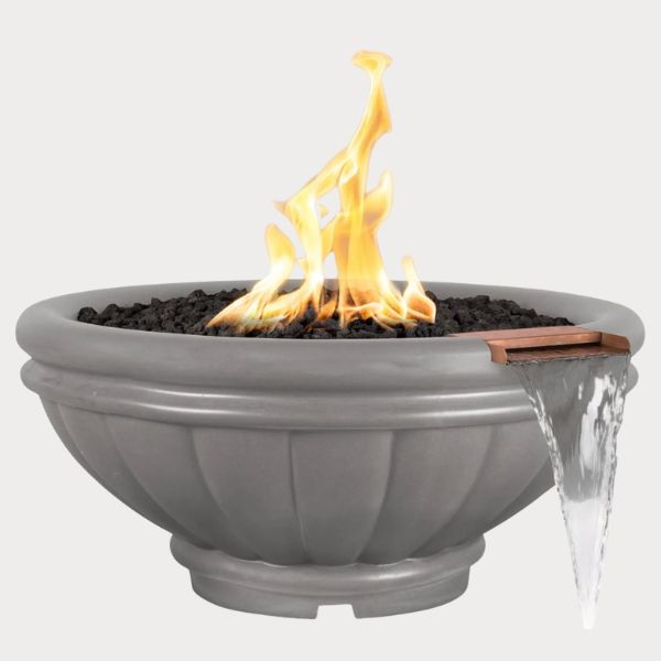 Roma GFRC Fire and Water Bowl, Natural Gray against gray background