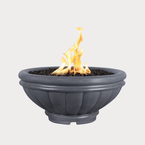 Roma GFRC Fire Bowl, Gray against gray background