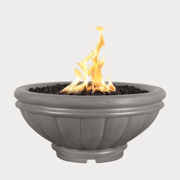 Roma GFRC Fire Bowl, Natural Gray against gray background