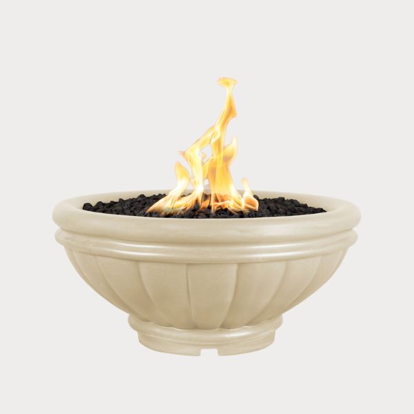 Roma GFRC Fire Bowl, Vanilla against gray background