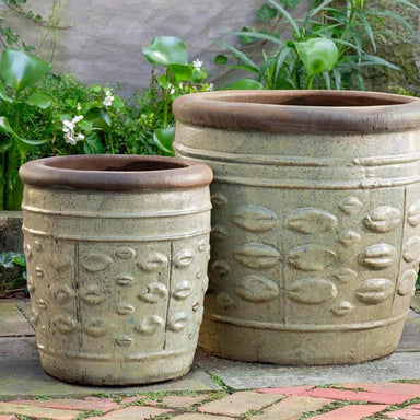 Rustic Leaf Pot Planter - Rustic Sand - Set of 2 on concrete in the backyard