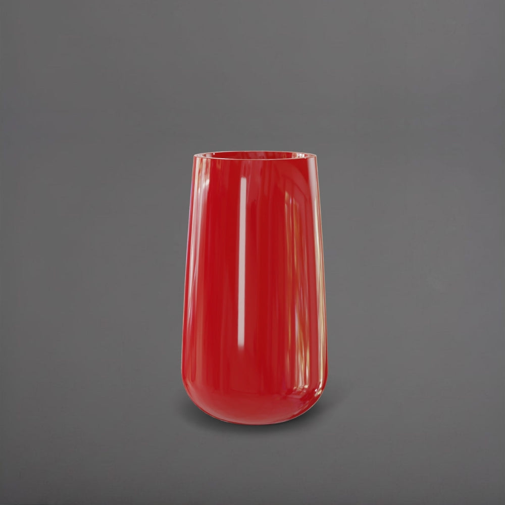 Saigon Tapered Round Fiberglass Planter in gloss red against gray background.