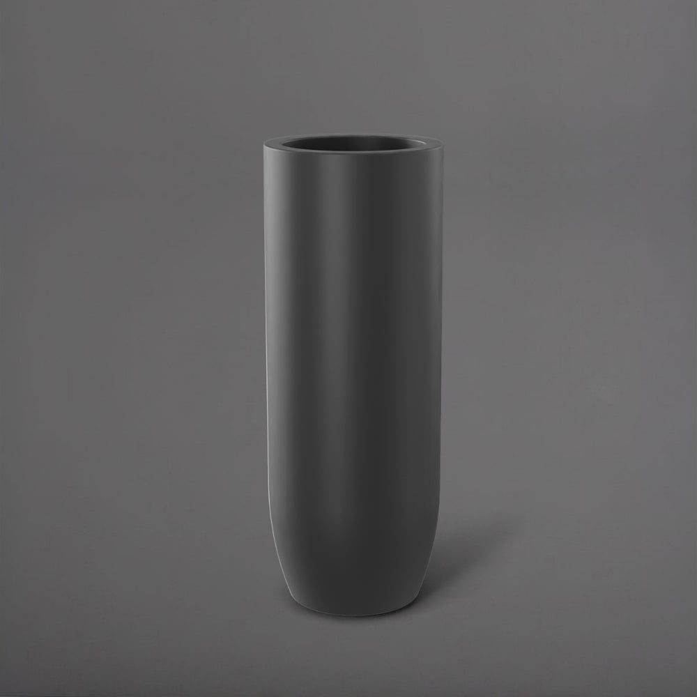 Saint Tropez Tall Bullet Round Fiberglass Planter in matte charcoal against gray background.