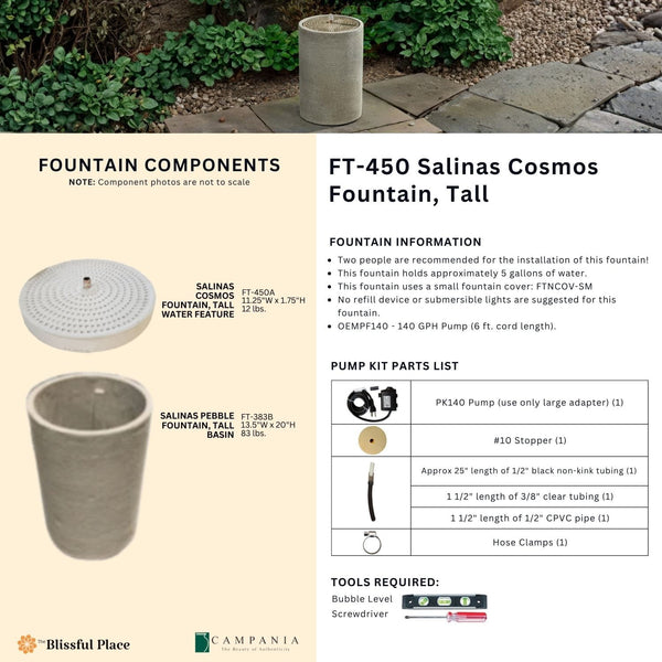 Salinas Cosmos Fountain, Tall Info Sheet.