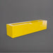 Salon Narrow Rectangle Fiberglass Planter in gloss saffron against gray background. 