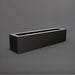 Salon Narrow Rectangle Fiberglass Planter in matte charcoal against gray background. 