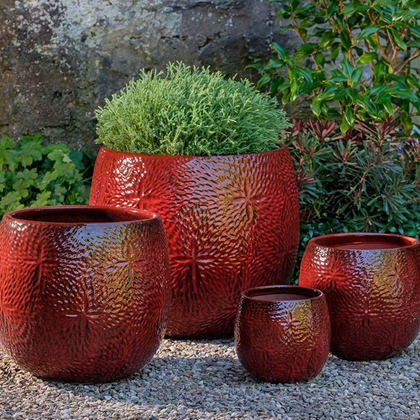 red ceramic planter pots Tropic Red Glazed Sand Dollar Planters – Set of 4