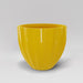 Santa Barbara Fluted Round Fiberglass Planter in gloss saffron against gray background.