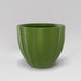 Santa Barbara Fluted Round Fiberglass Planter in satin green against gray background.
