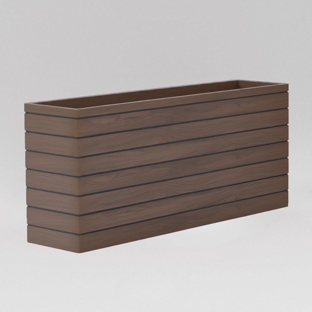 Sedona Tall Rectangle Wood Look Fiberglass Planter in 72 inch against gray background.