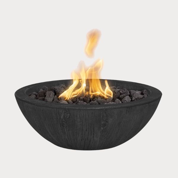 Sedona Wood Grain Fire Bowl, Ebony against gray background