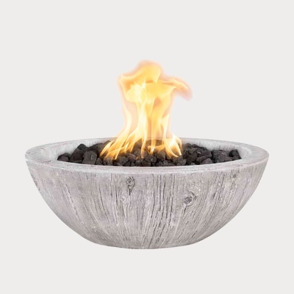 Sedona Wood Grain Fire Bowl, Ivory against gray background