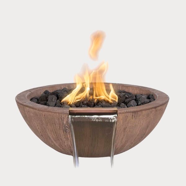 Sedona Wood Grain Fire Water Bowl, Oak against gray background