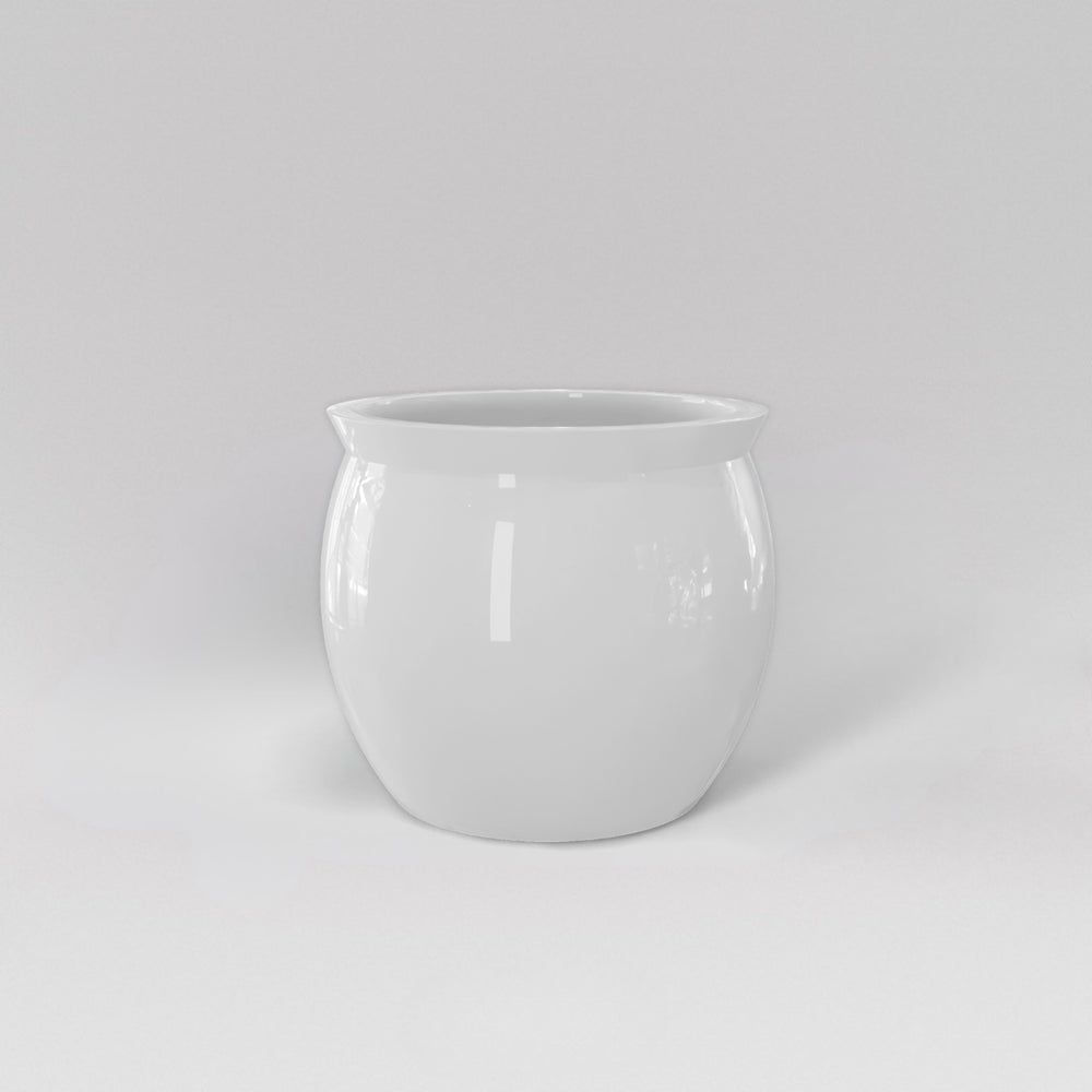 Shanghai Fishbowl Fiberglass Planter in gloss bright white against gray background.