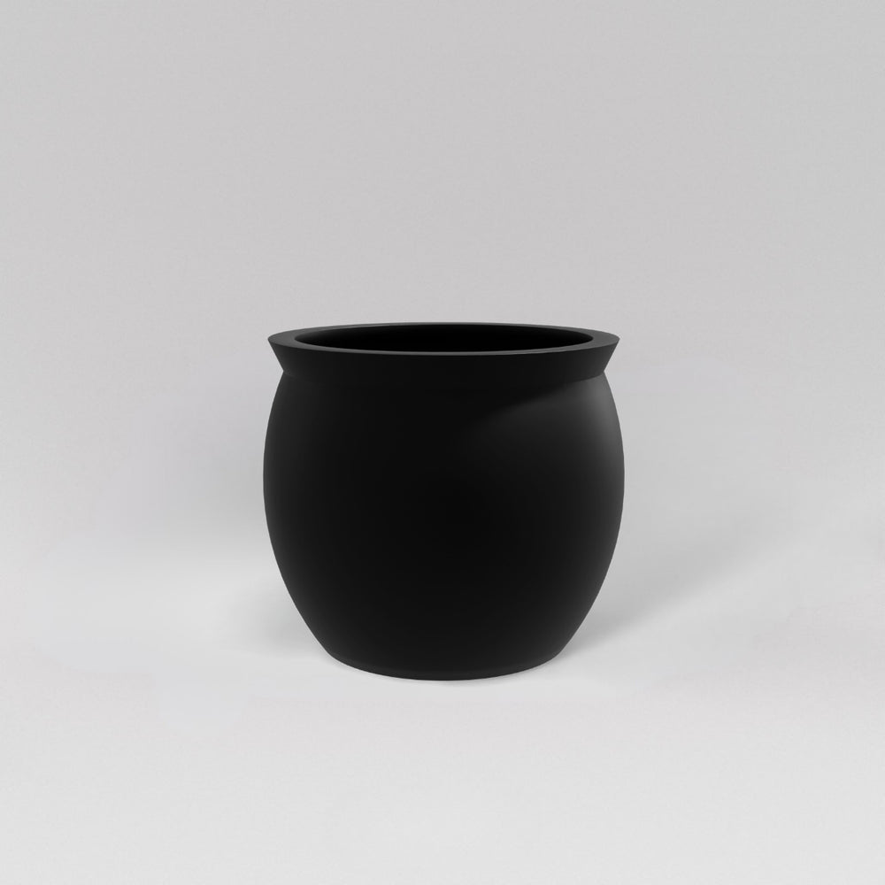 Shanghai Fishbowl Fiberglass Planter in matte black against gray background.