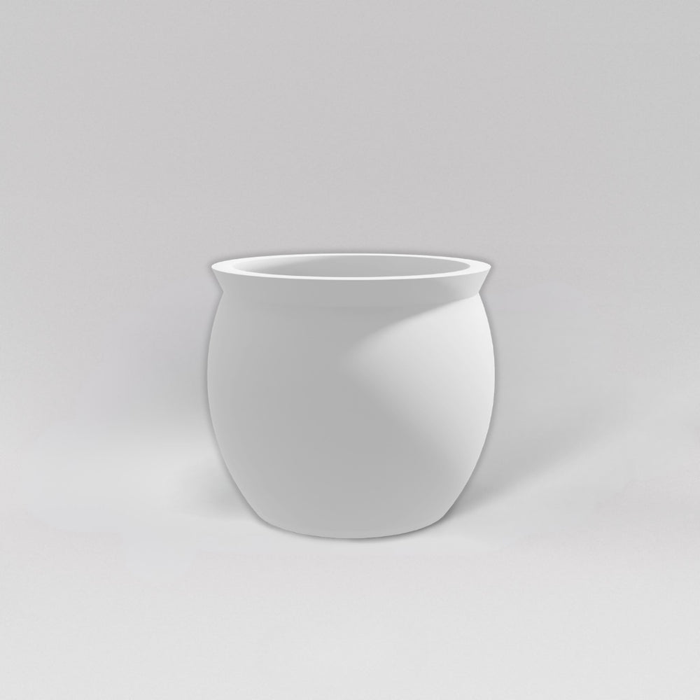 Shanghai Fishbowl Fiberglass Planter in matte bright white against gray background.