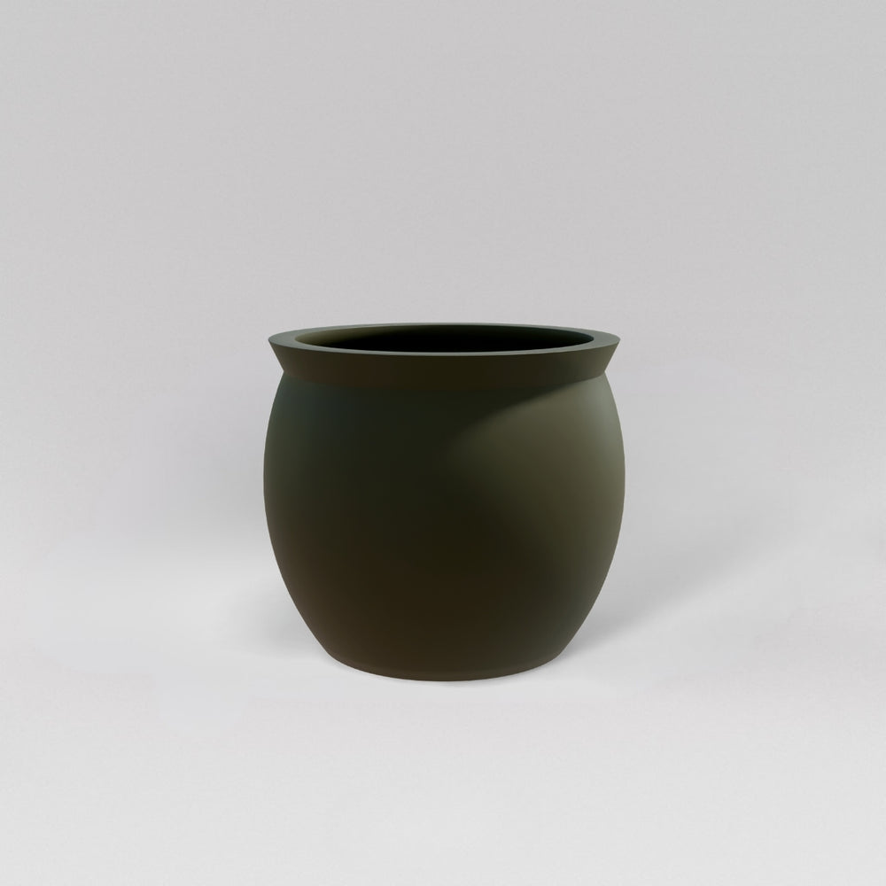 Shanghai Fishbowl Fiberglass Planter in matte bronze against gray background.