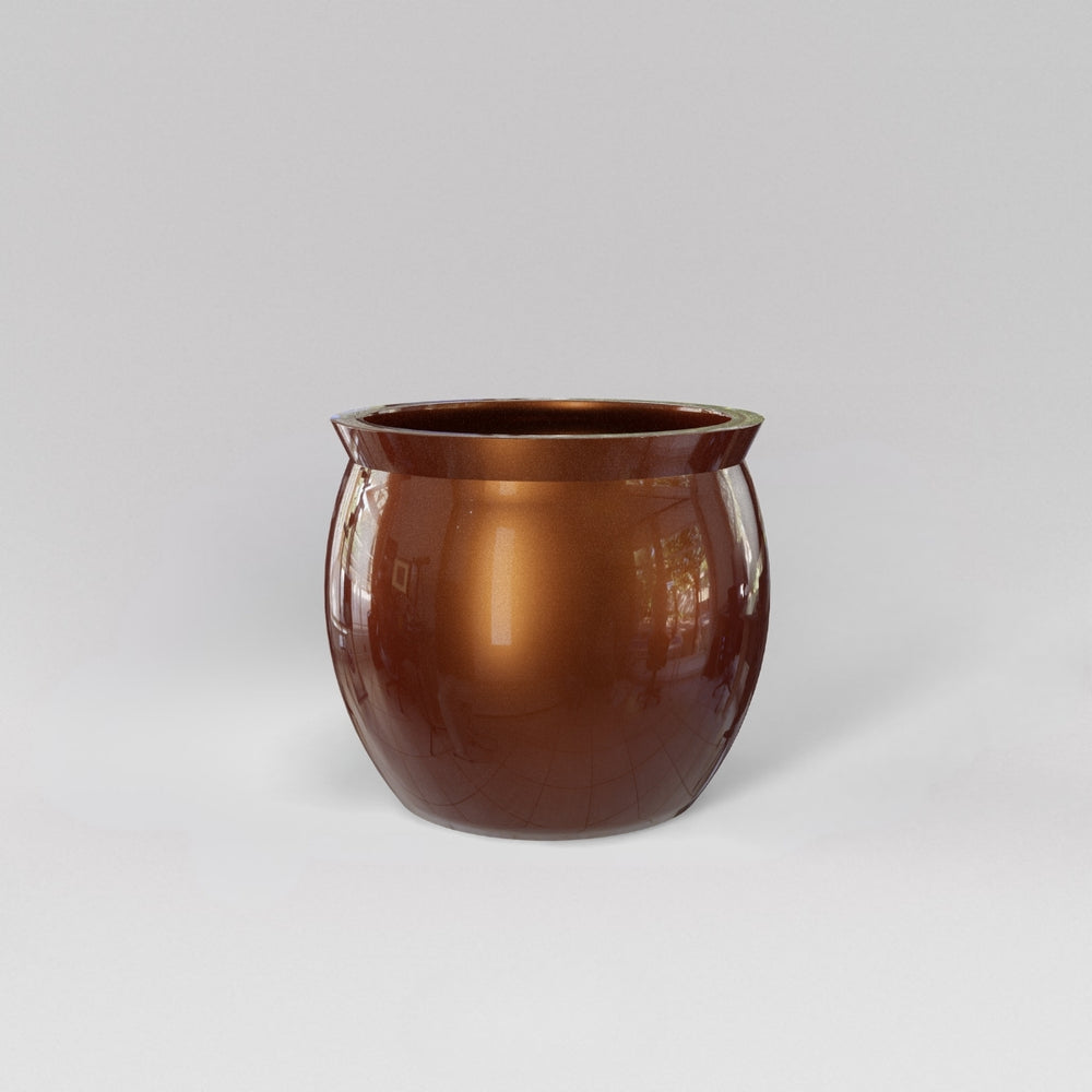 Shanghai Fishbowl Fiberglass Planter in metallic bronze against gray background.