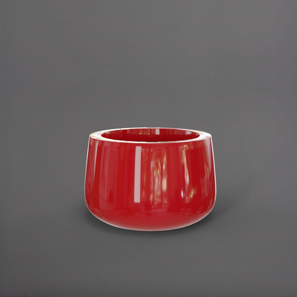 Short Hayden Tapered Round Fiberglass Planter in gloss red against gray background.