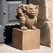 Short Square Textured Pedestal with Tude Mythical Statuary on top