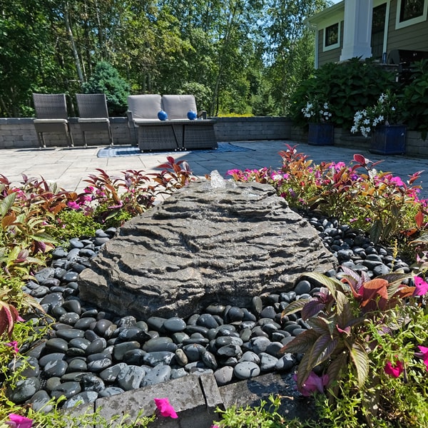 Slate River Falls Fountain Kit in action on black pebbles